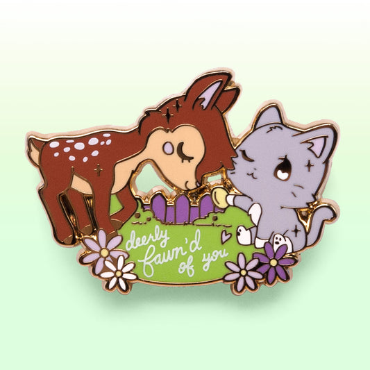 Deerly Fawn'd of You Cat Enamel Pin